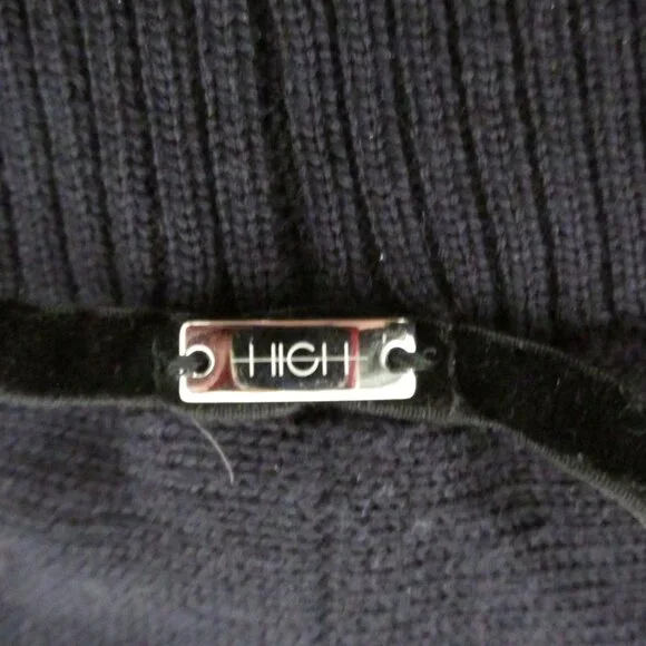 HIGH Womens S Navy Blue Wool Turtleneck Short Sweater Long Sleeve Lightweight - Picture 5 of 16